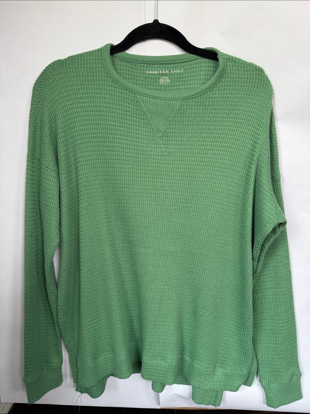 American Eagle Outfitters Green Waffle Knit Long Sleeve Top